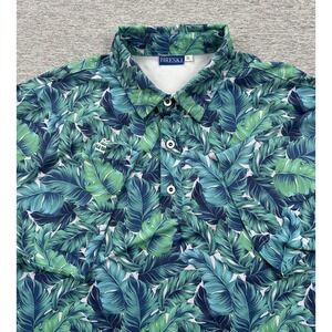 Hreski Polo Shirt Mens XL Blue Green Floral Hawaiian Golf Performance Stretch